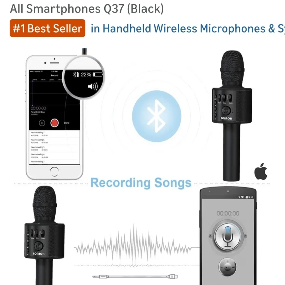 Black Wireless Bluetooth Karaoke Microphone